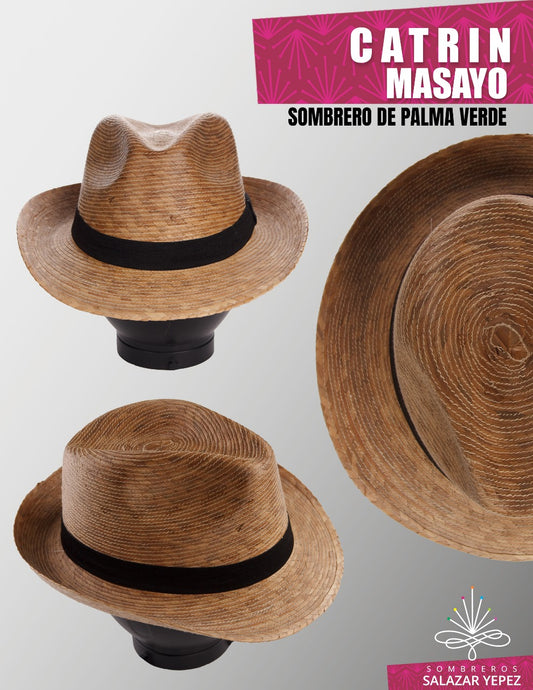 Sombrero estilo Catrín en palma natural,