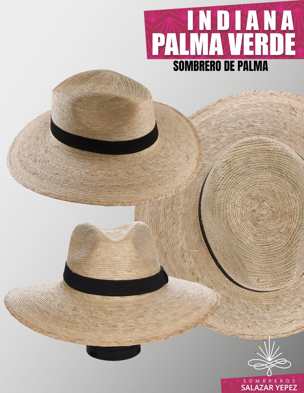 Sombrero estilo Indiana en palma verde