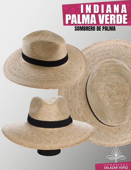 Sombrero estilo Indiana en palma verde